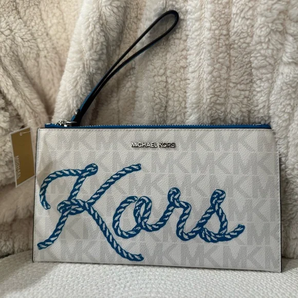 Michael Kors Cream and Blue Rope Detail Wristlet - Picture 1 of 2